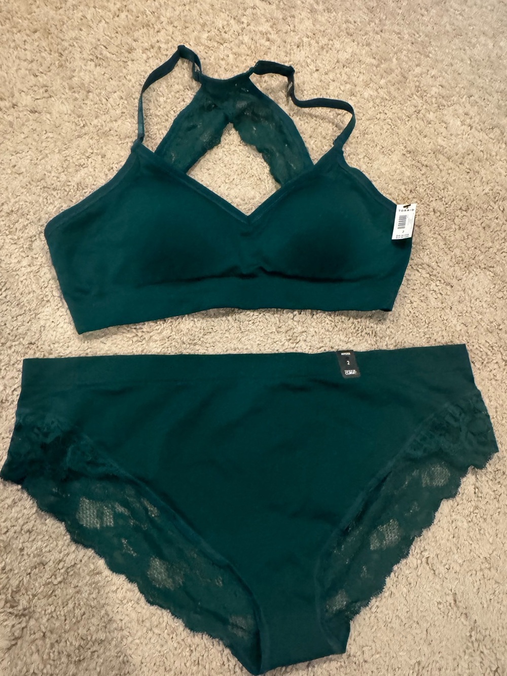 torrid Green Lace-Back Bralette & Bikini Set